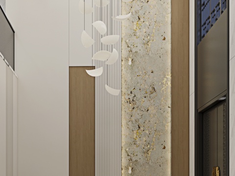 现代挑空背景墙su模型