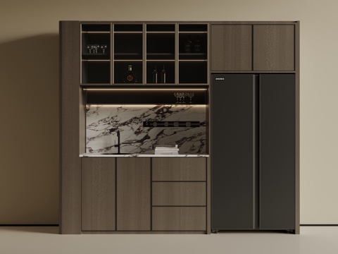 现代酒柜 冰箱酒柜su模型