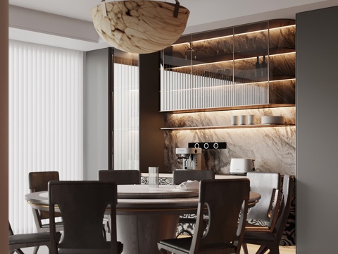 现代餐厅 酒柜 餐桌椅su模型