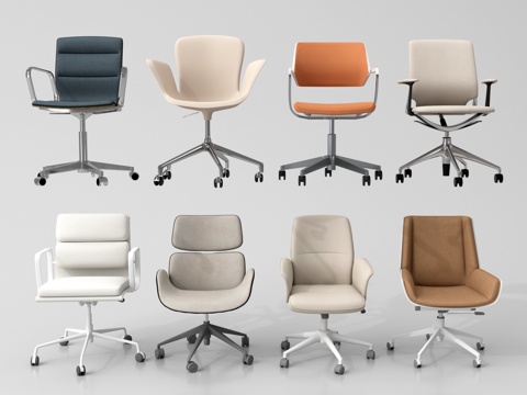 现代办公椅组合 扶手椅 老板椅 培训椅 会议椅 休闲椅 带滑su模型