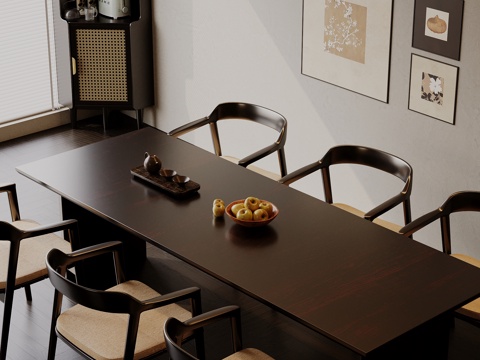 中古风餐桌椅 新中式餐桌椅su模型