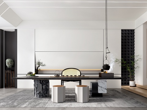 现代茶室su模型