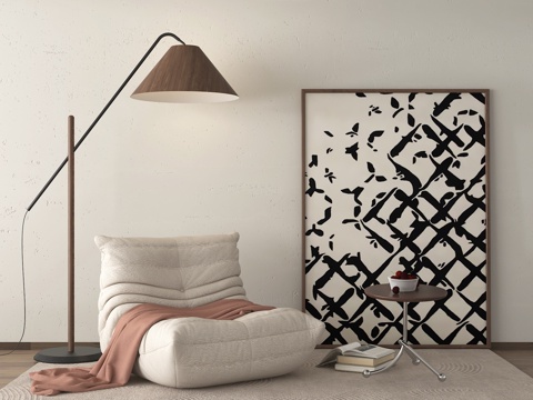 现代单人沙发 懒人沙发 毛毛虫沙发 落地灯 装饰画su模型