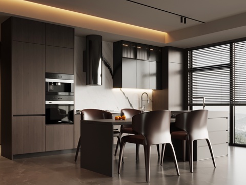  现代意式餐厅 酒柜 餐边柜 餐桌椅 岛台3d模型 