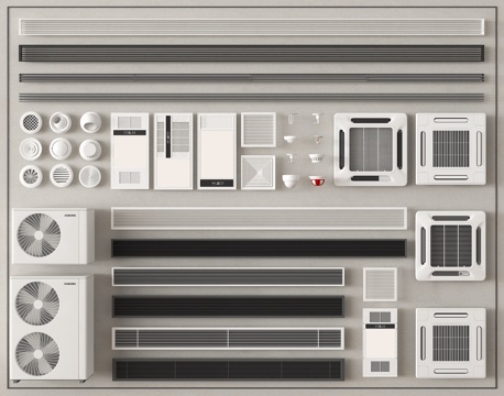 现代空调出风口 吸顶空调 排风口 烟感喷淋头 集成浴霸 空调su模型