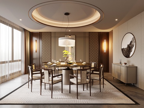 新中式餐厅包厢 饭店包间su模型