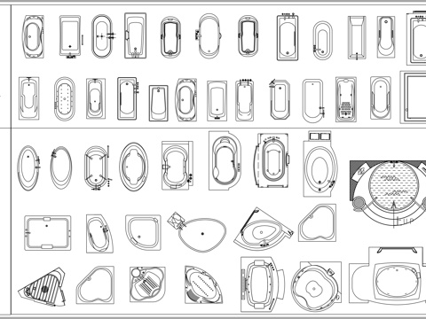 现代浴缸 长方形浴缸 异形浴缸  浴缸平面图cad施工图
