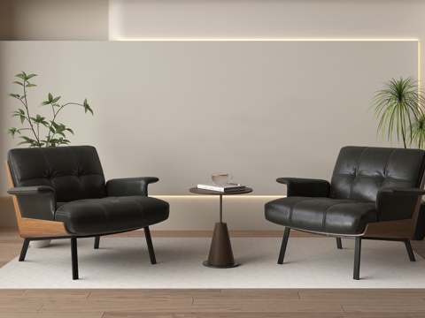 现代休闲椅 沙发椅 单人沙发 皮质 小几su模型