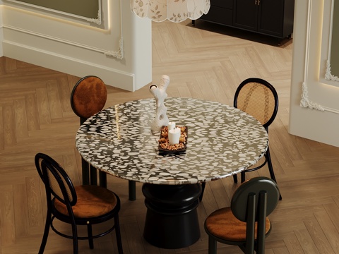 法式餐桌椅 中古风餐桌椅su模型