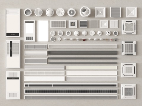 现代空调出风口 吸顶空调 排风口 烟感喷淋头 集成浴霸su模型