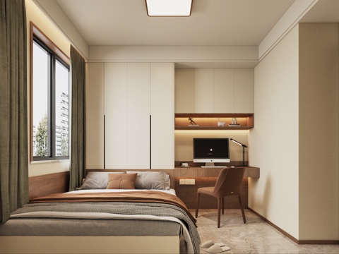  中古风榻榻米 中古风榻榻米书房 榻榻米卧室 新中式榻榻米3d模型 