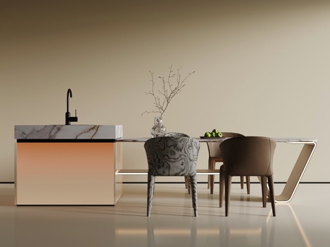 现代吧台 岛台 餐桌椅su模型