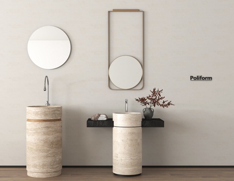 现代洗手台 台盆 立柱盆 立式洗手台 镜子su模型su模型