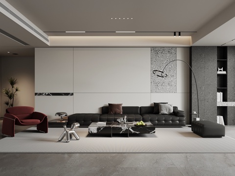 现代客厅 沙发茶几组合 沙发背景墙su模型