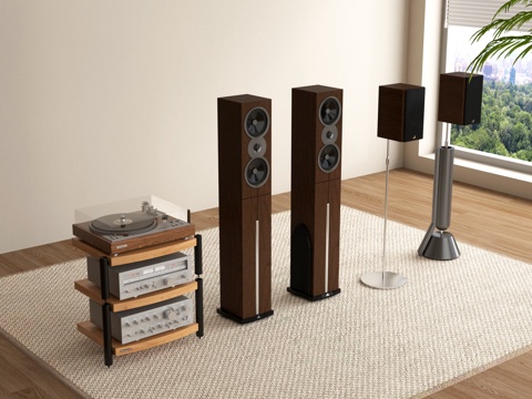 中古风音响 落地音响低音炮 影音设备su模型