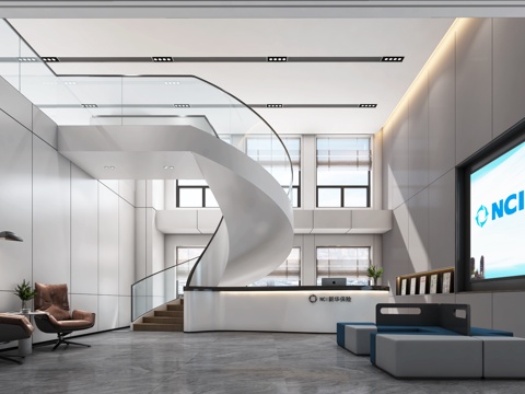  办公空间    商务大厅3d模型 