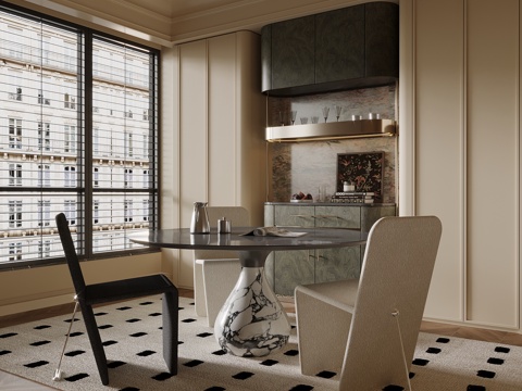 中古风餐厅 酒柜 餐桌椅su模型