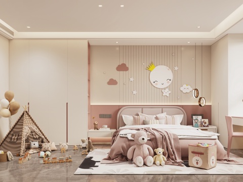  奶油风儿童房 现代女孩房 儿童房 女孩房 儿童房玩具3d模型 