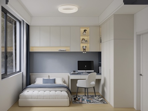 现代卧室男孩房su模型