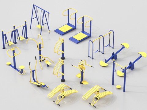 现代户外健身器材 健身器械 运动器材 公园运动器材su模型