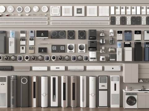 家用电器组合 厨房用品组合 冰箱 洗衣机 空调 饮水机su模型