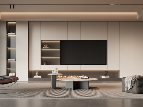 现代意式客厅 电视背景墙 沙发茶几组合su模型