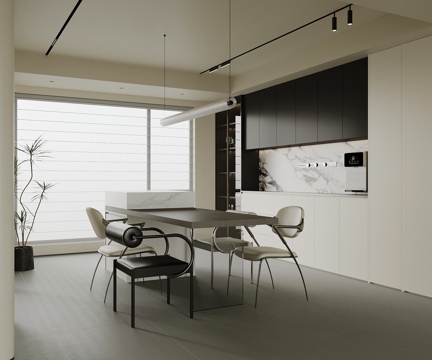 现代餐厅 餐桌椅 酒柜su模型