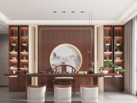  新中式茶室客厅卧室3d模型 