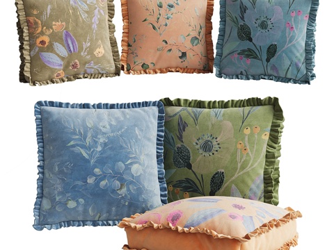  新中式中古风花卉抱枕3d模型 