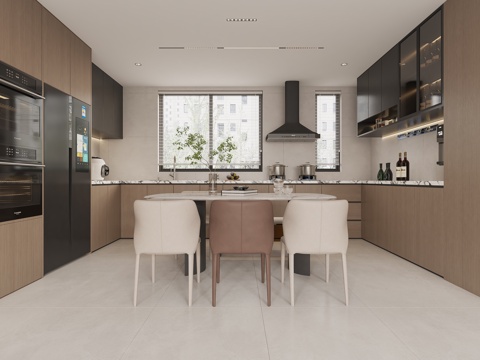  意式餐厅厨房餐厨一体3d模型 