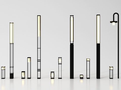 新中式庭院灯 路灯 高杆灯 地灯 景观灯su模型