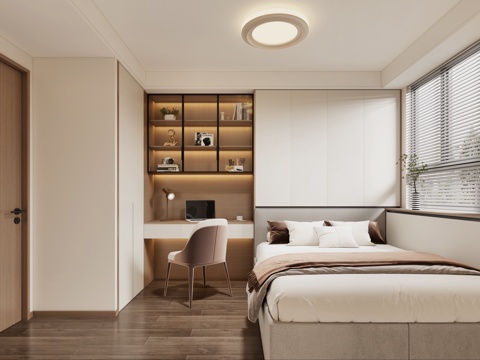  现代榻榻米卧室 榻榻米书房 原木风榻榻米 奶油风榻榻米3d模型 