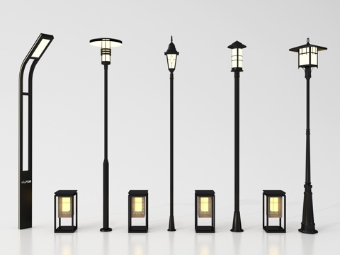 新中式庭院灯 路灯 高杆灯 地灯 景观灯su模型