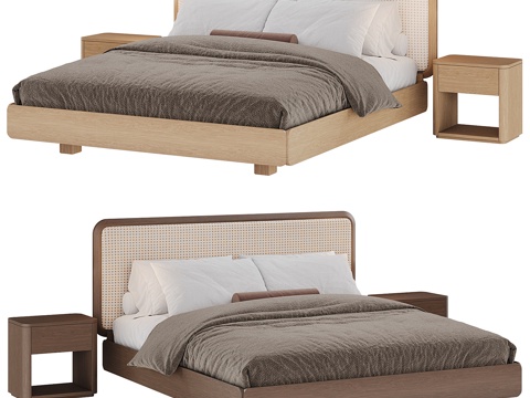  北欧简约双人床 双人床 简约床 卧室床 抱枕  床垫3d模型 