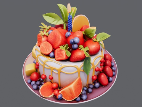 一岁水果生日蛋糕su模型