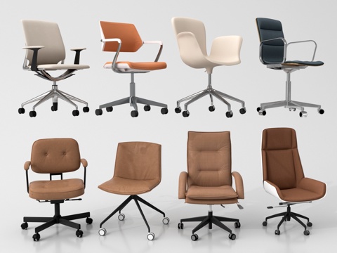现代办公椅组合 扶手椅 老板椅 培训椅 会议椅 休闲椅 带滑su模型