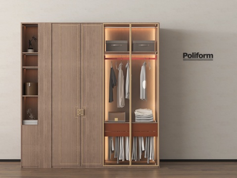 新中式风格衣柜 开放式衣柜 玻璃衣柜su模型