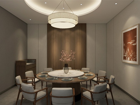 新中式餐厅包厢 酒店包间 餐桌椅su模型