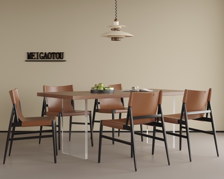 现代餐桌椅组合 餐椅 餐桌su模型
