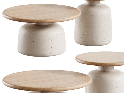  现代侘寂圆形茶几组合3d模型 