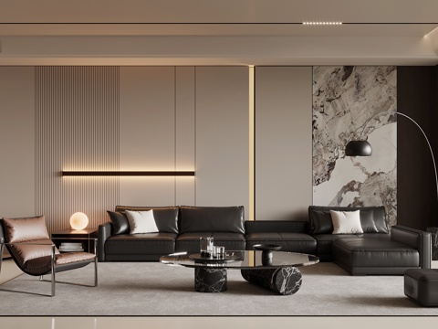 现代客厅 沙发茶几组合 沙发背景墙su模型