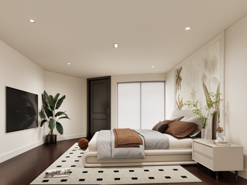  法式卧室 法式床 奶油风卧室 法式主卧 法式床头柜3d模型 