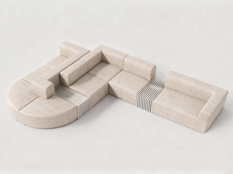 现代简约沙发 模块化L形沙发 家居办公两用沙发su模型