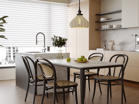 现代餐厅 餐桌椅 岛台餐桌 餐边柜su模型