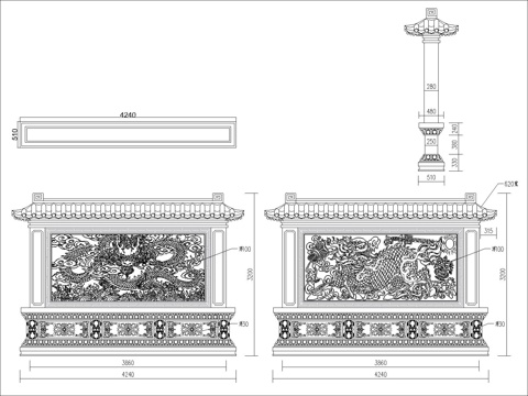 中式浮雕照墙cad施工图