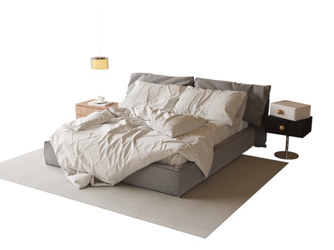 现代儿童床 单人床 床头柜 双人床su模型