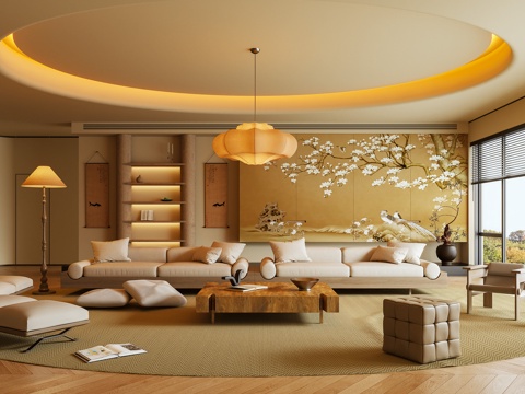 客厅 沙发 茶几 休闲椅 落地灯 凳子3d模型