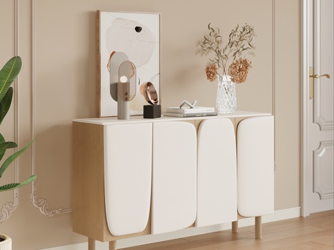 法式奶油风玄关柜 端景柜su模型