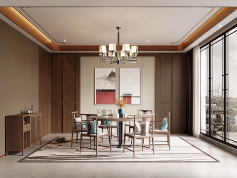 新中式餐厅包厢 酒店包间su模型