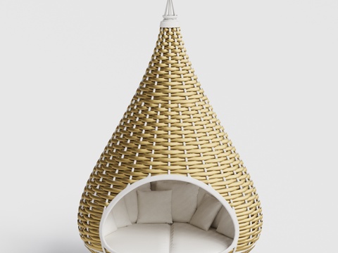  DEDON - 现代户外吊椅 藤编竹编 鸟笼吊椅秋千组合3d模型 